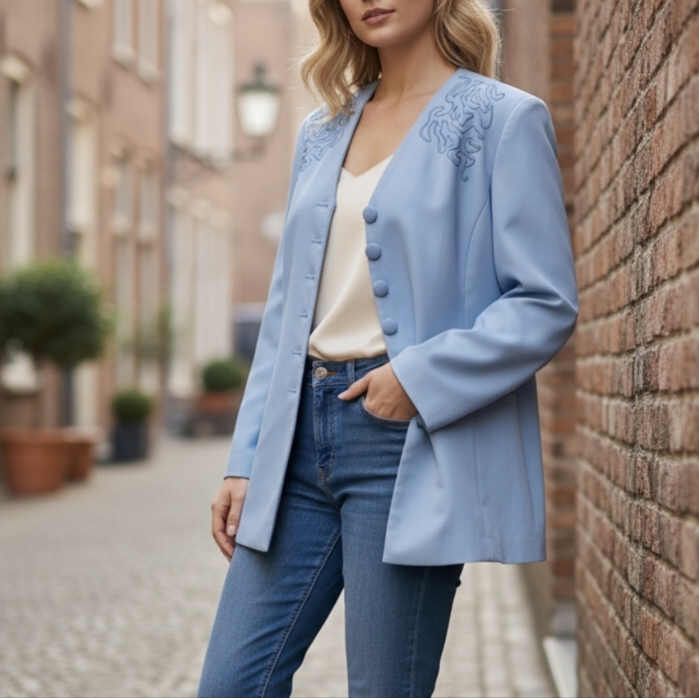 Pastel powder blue vintage 80s jacket. Morgan Miller.